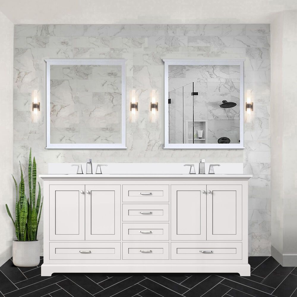 Lexora Home Dukes 72&quot; Double Bathroom Vanity in White with 2 cm White Cultured Marble Top and Rectangular Sinks, , large