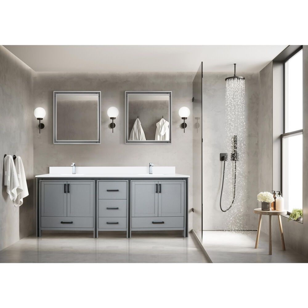 Lexora Home Ziva 80&quot; Double Bathroom Vanity in Dark Grey with 2 cm White Cultured Marble Top and Rectangular Sinks, , large