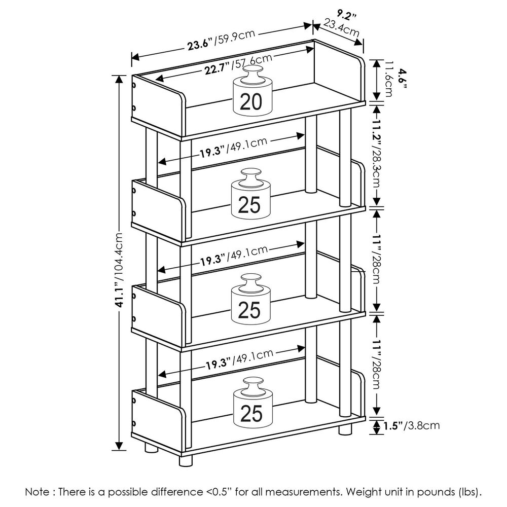 HOMLUX Turn-N-Tube 4-Tier Open Display Storage Bookshelf in Amber Pine and Black, , large