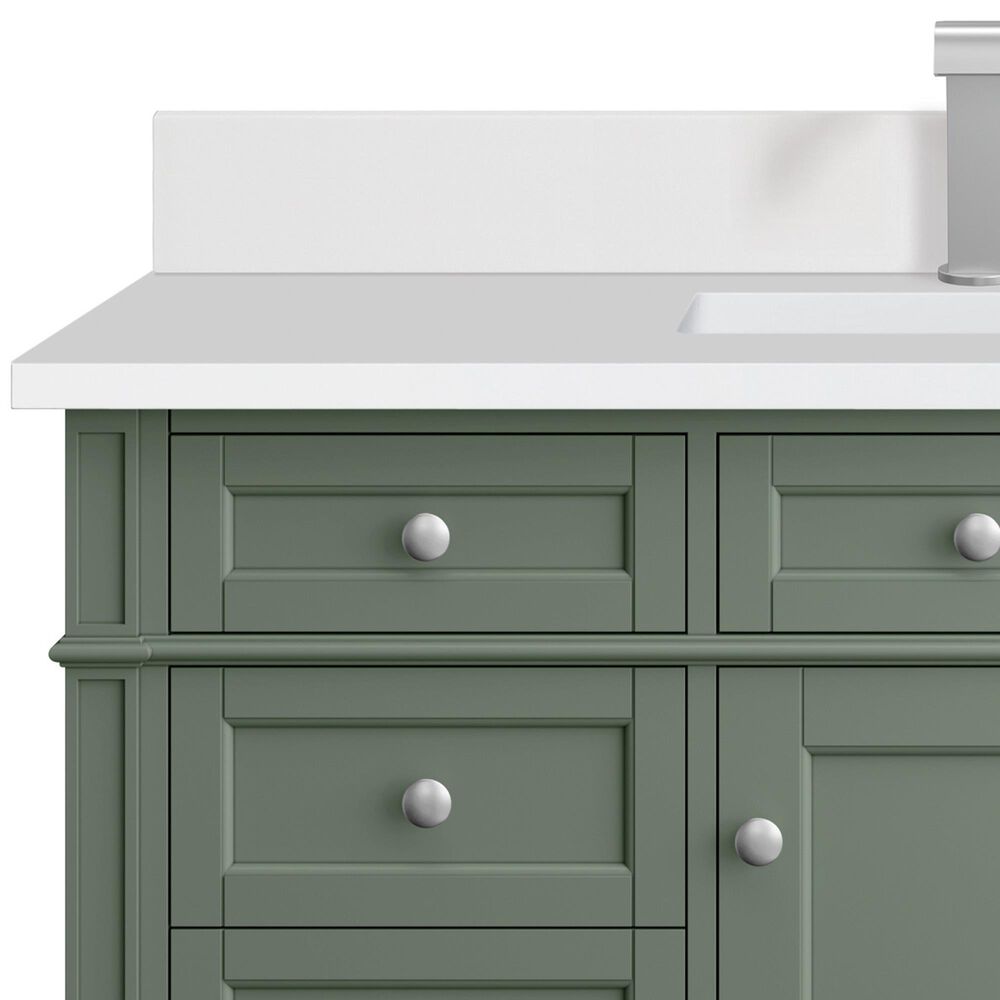 James Martin Vanities Brittany 30&quot; Single Bathroom Vanity in Smokey Celadon with Single Hole 3 cm White Zeus Quartz Top and Rectangular Sink, , large