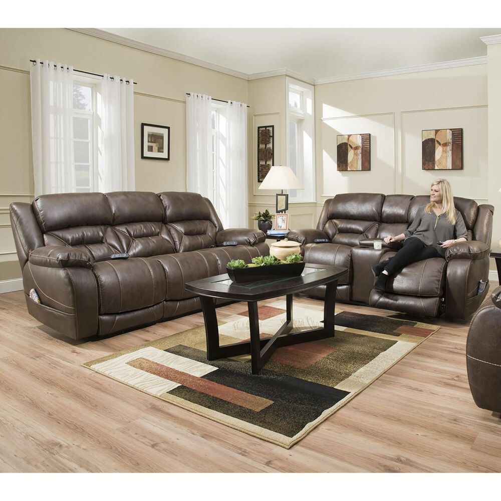 HomeStretch Power Reclining Sofa with Headrest and Lumbar in Walnut, , large