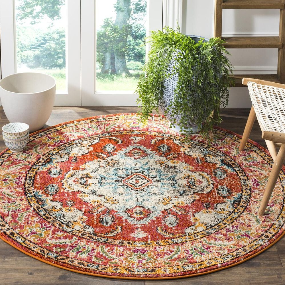 Safavieh Monaco MNC243H-3R 3" x 3" Orange/Light Blue Round Rug, , large