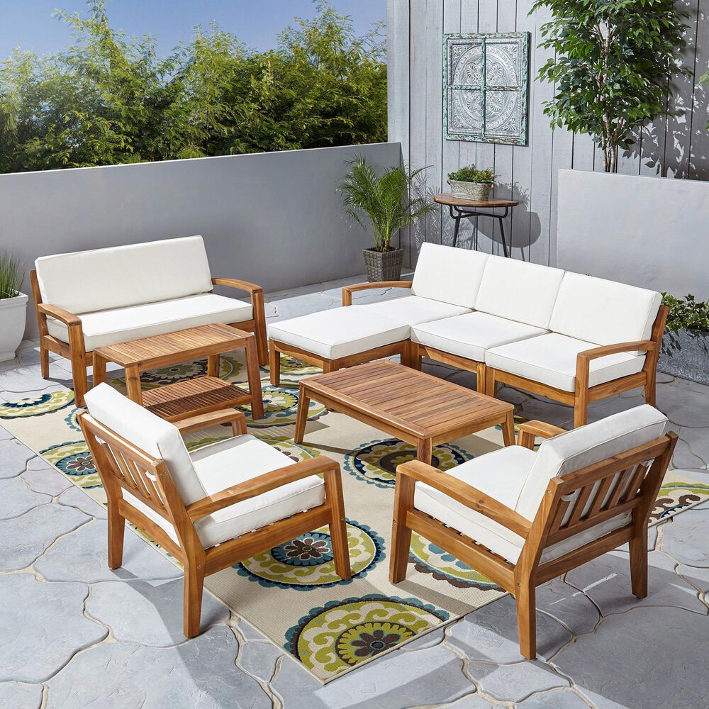 Noble House Grenada 9-Piece Patio Sectional Sofa Set in Beige, , large