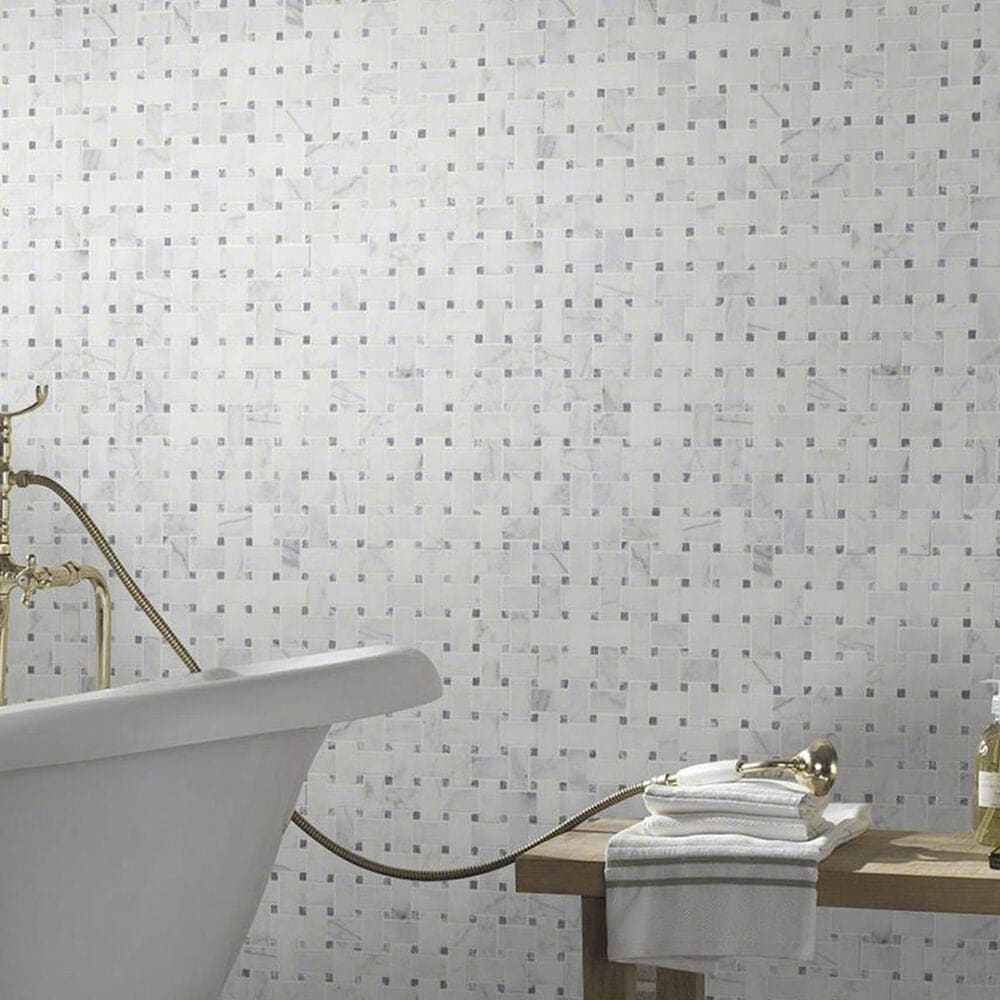 MS International Calacatta Cressa White 12" x 12" Basketweave Natural Stone Mosaic Sheet, , large