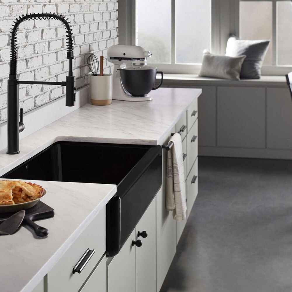 Kohler Whitehaven 35.75&quot; Single Bowl Farmhouse Kitchen Sink in Black, , large