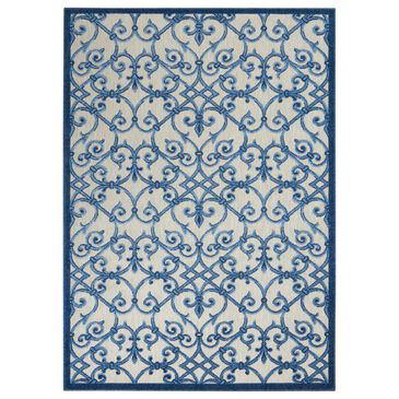 Nourison Aloha Damask 5"3" x 7"5" Grey and Blue Indoor/Outdoor Area Rug, , large