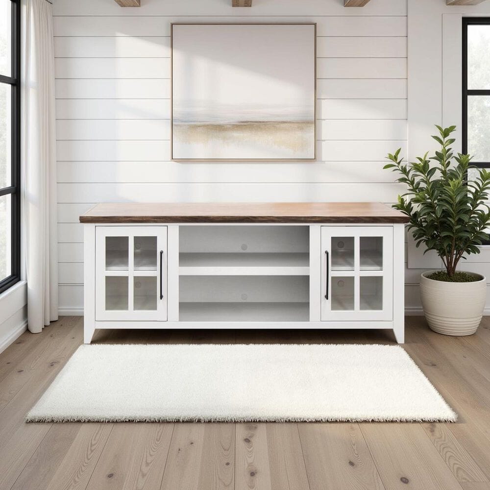 Legends Home Providence 66" TV Console in White and Bourbon, , large