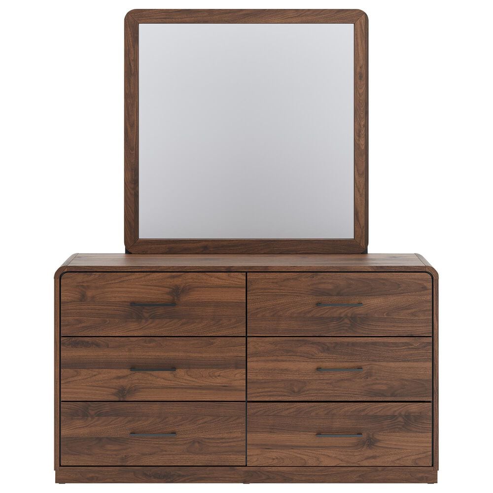 Ashley Fortlorn 6-Drawer Dresser and Mirror in Walnut Brown, , large