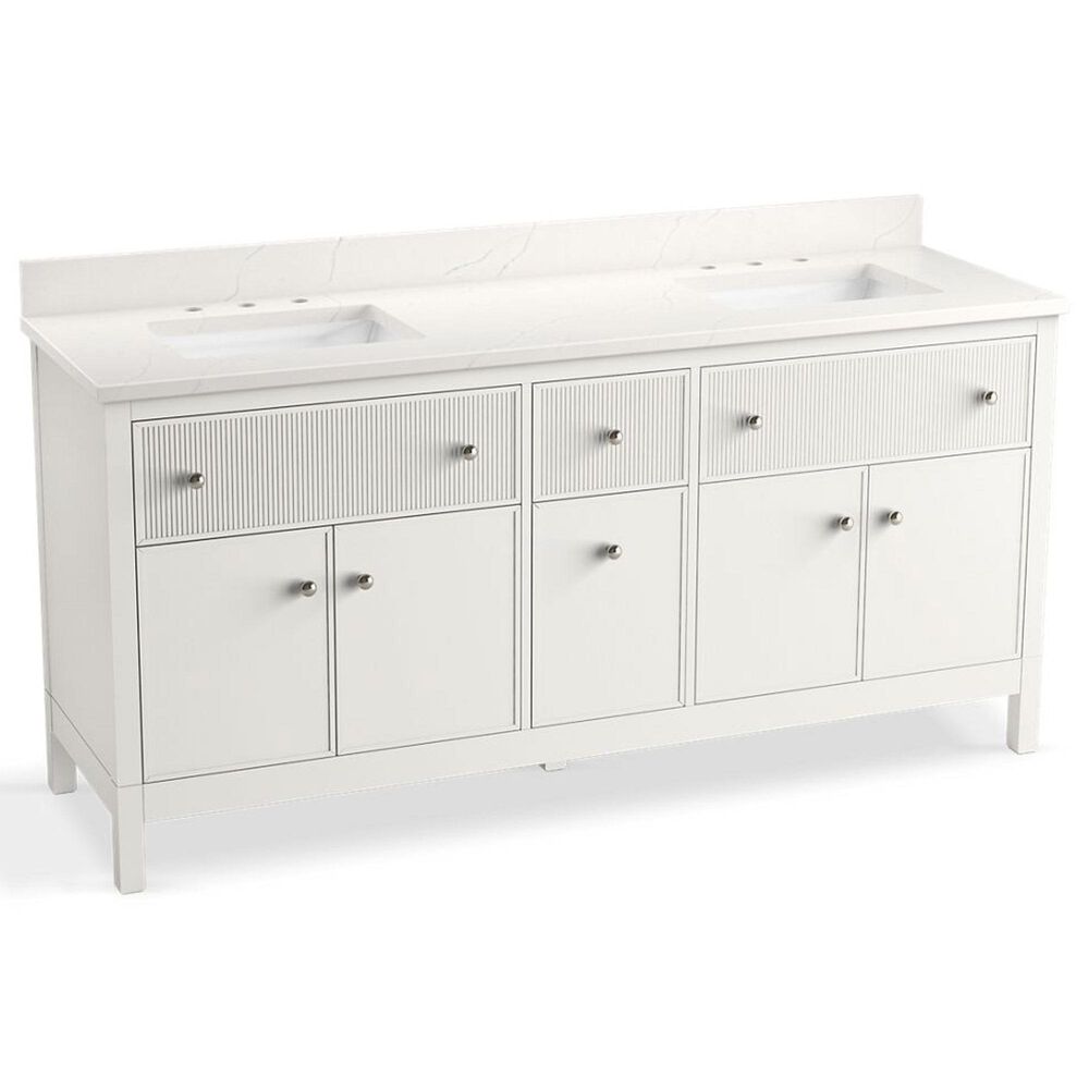 Kohler Malin 72" Double Bathroom Vanity in White with 3 cm White Quartz Top and Rectangular Sinks, , large