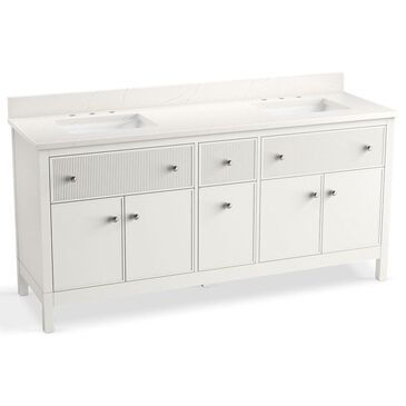 Kohler Malin 72" Double Bathroom Vanity in White with 3 cm White Quartz Top and Rectangular Sinks, , large