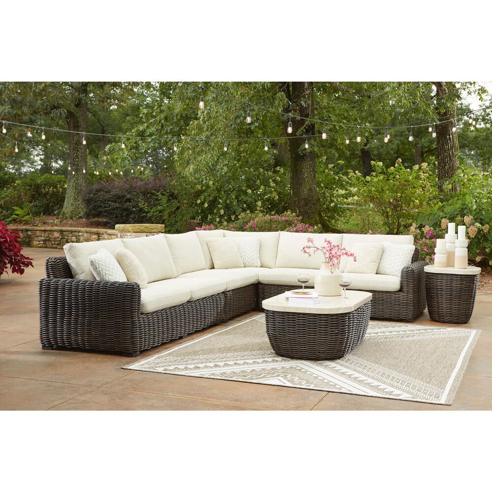 Ashley Kimora Patio Cocktail Table in Beige and Dark Brown, , large