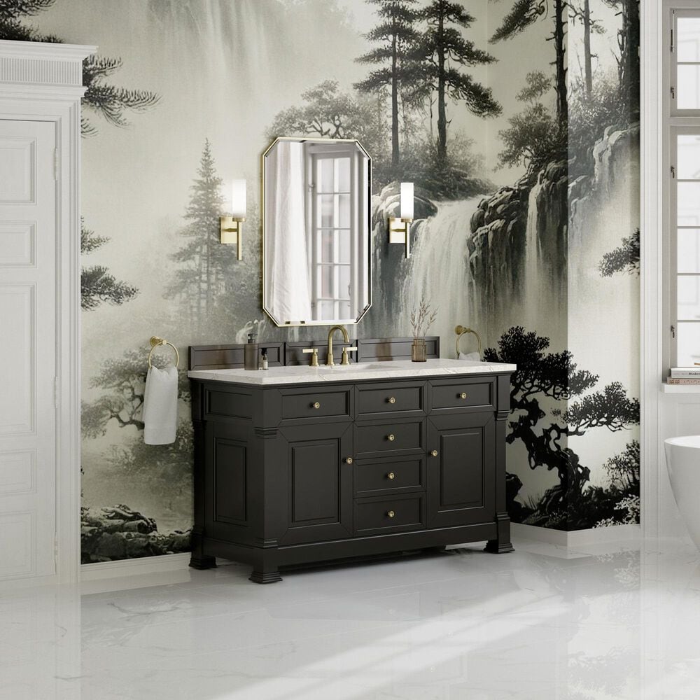 James Martin Vanities Brookfield 60" Single Bathroom Vanity in Black Onyx with 3 cm Victorian Silver Quartz Top and Rectangular Sink, , large