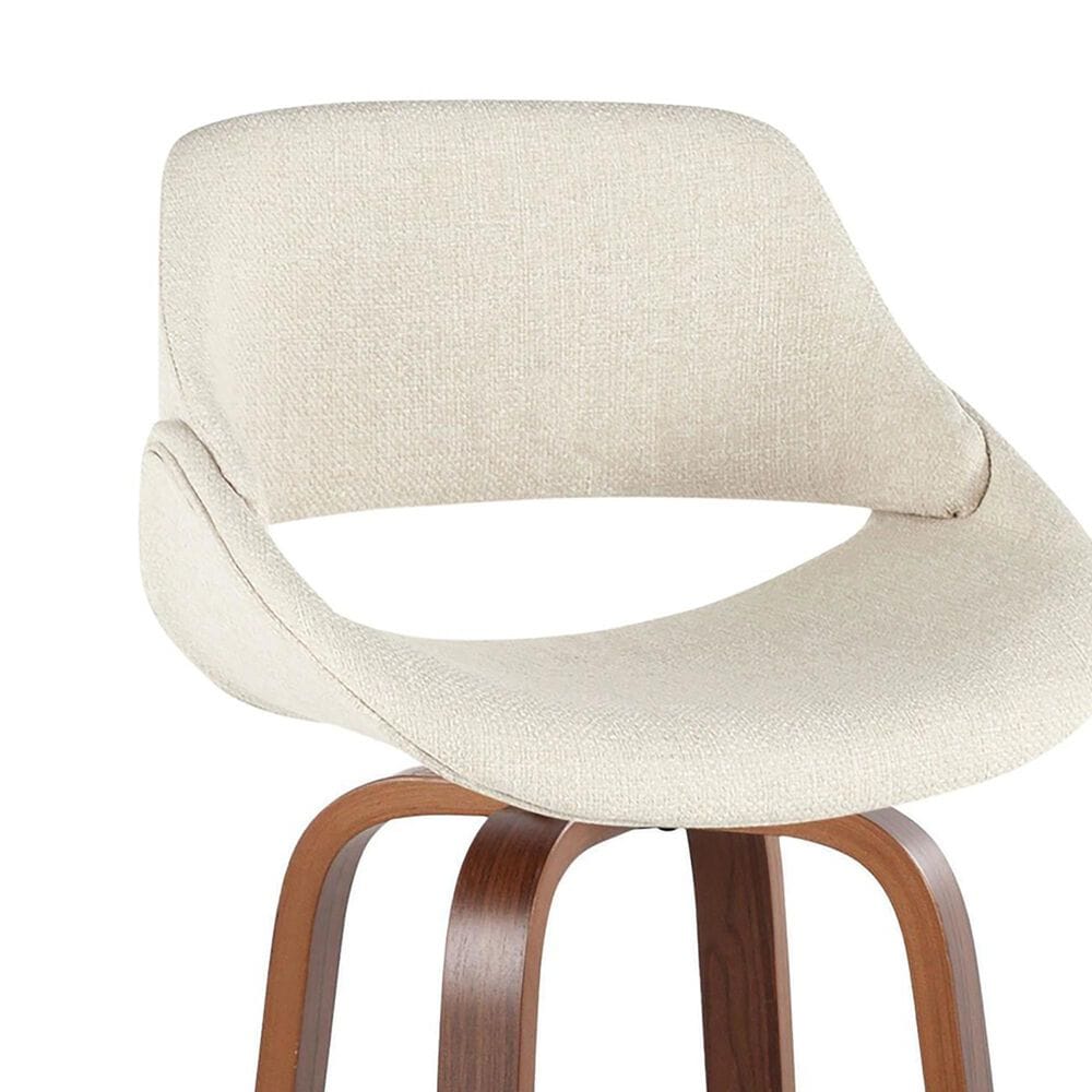 LumiSource Fabrico 30" Swivel Fixed-Height Bar Stool with Cream Noise Fabric Upholstery in Black and Walnut (Set of 2), , large
