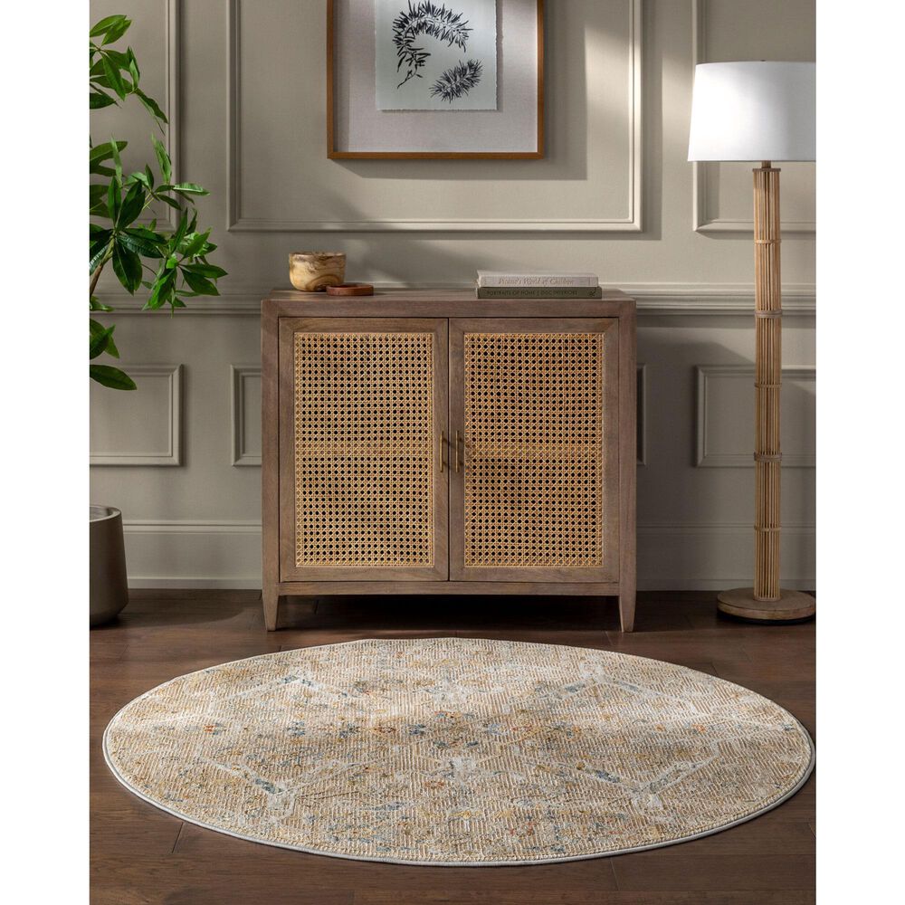 Surya Reina Light Brown, Tan, Denim, Rust, Olive, Light Gray, Cream and Mustard 7&#39;10&quot; Round Area Rug, , large