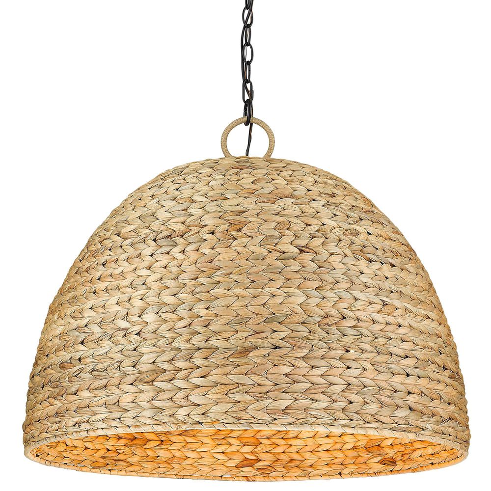 Golden Lighting Rue 8-Light Pendant in Matte Black with Woven Sweet Grass Shade, , large