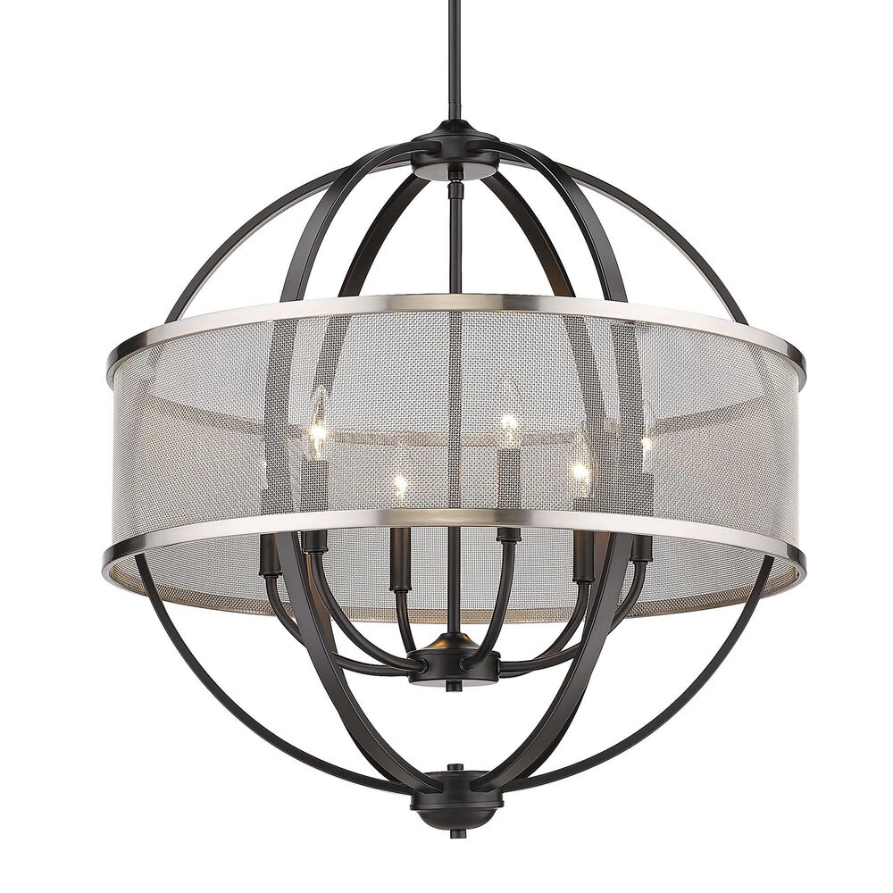 Golden Lighting Colson 6-Light Chandelier with Pewter Mesh Shade in Matte Black, , large