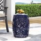 Hearth and Haven Outdoor Side Table with Tropical Palm Leaf Pattern in Navy Blue, , large