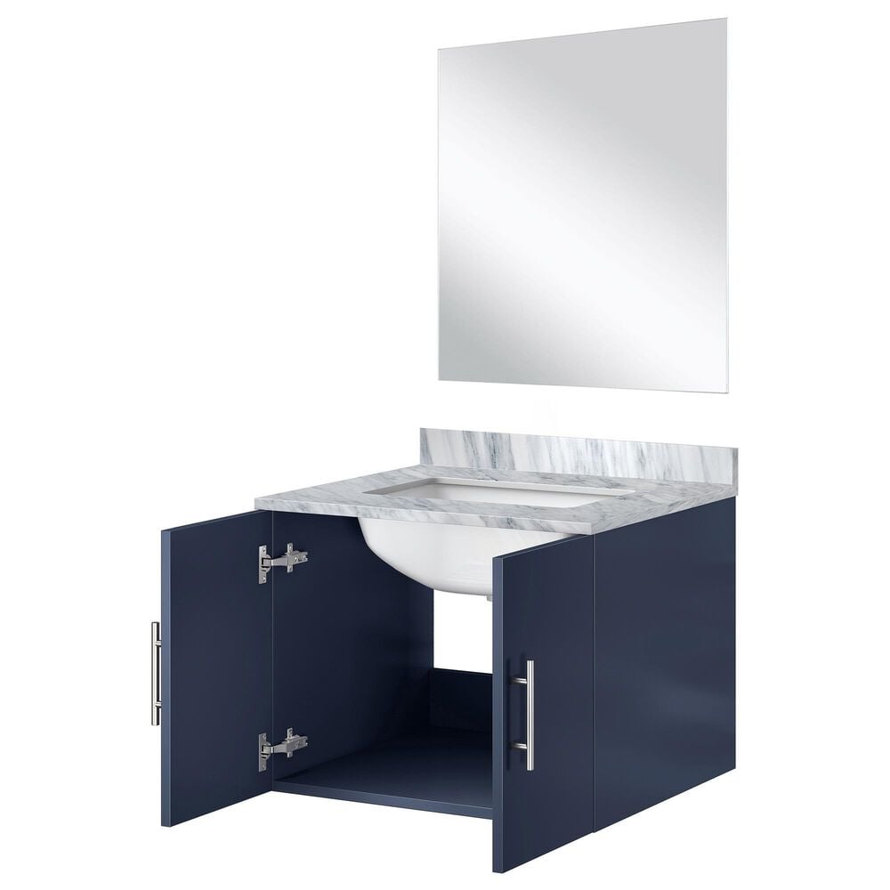 Lexora Home Geneva 24&quot; Single Bathroom Vanity in Glossy White with 2 cm White Carrara Marble Top, Rectangular Sink and 18&quot; Mirror, , large