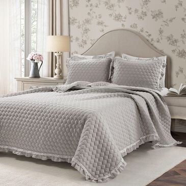 Triangle Home Fashions Ella Ruffle Lace 3-Piece Queen Quilt Set in Light Gray, , large