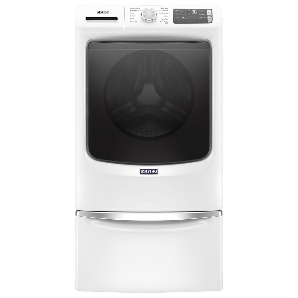 Maytag 4.8 Cu. Ft. Front Load Washer and 7.3 Cu. Ft. Electric Dryer Laundry Pair with Pedestal in White, , large
