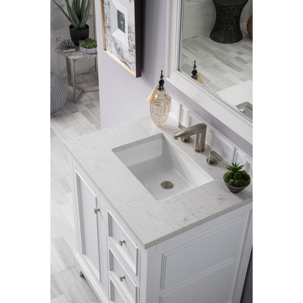 James Martin Vanities De Soto 30&quot; Single Bathroom Vanity in Bright White with 3 cm Eternal Jasmine Pearl Quartz Top and Rectangular Sink, , large