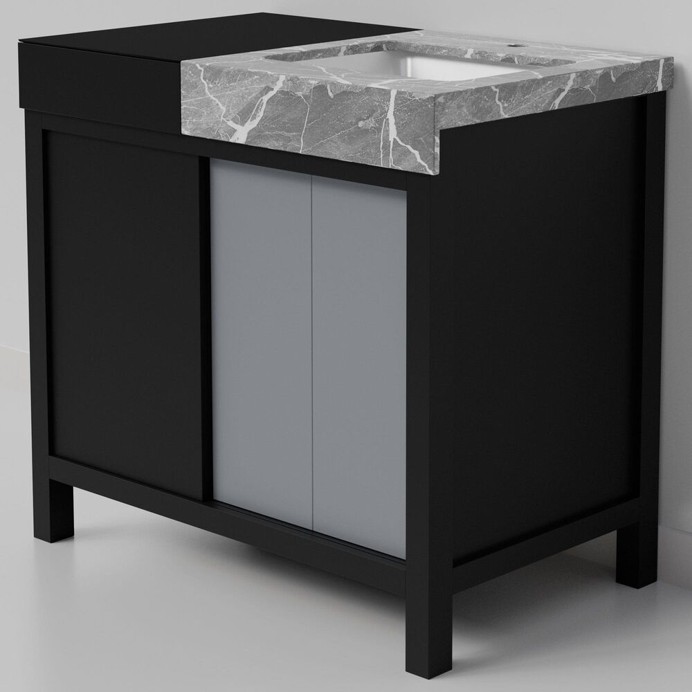 Lexora Home Zilara 36" Single Bathroom Vanity in Black and Grey with 11 cm Castle Grey Marble Top and Rectangular Sink, , large