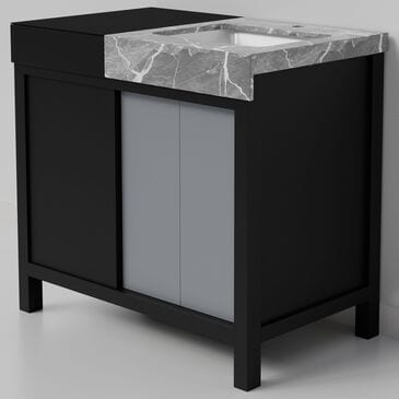 Lexora Home Zilara 36" Single Bathroom Vanity in Black and Grey with 11 cm Castle Grey Marble Top and Rectangular Sink, , large