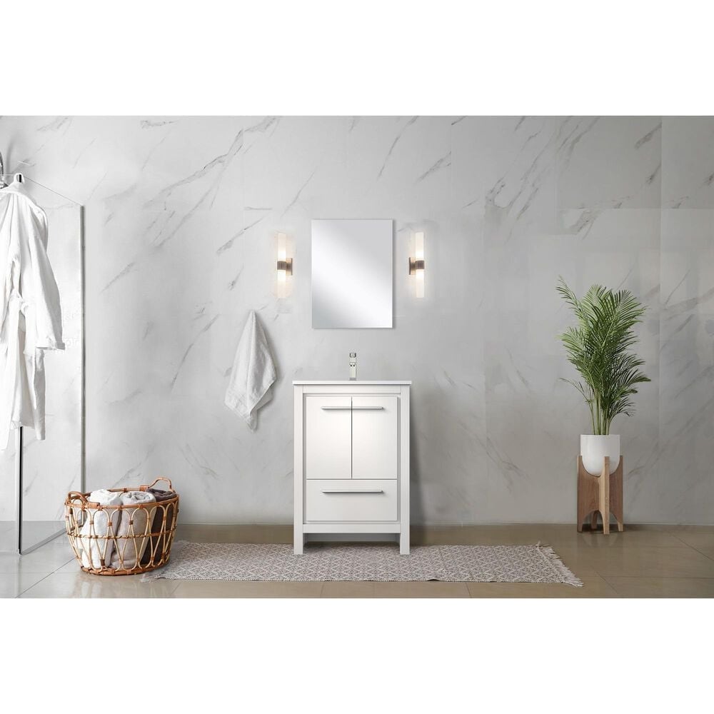 Lexora Home Lafarre 24&quot; Single Bathroom Vanity in Rustic Acacia with 2 cm White Cultured Marble Top, Rectangular Sink and 18&quot; Mirror, , large