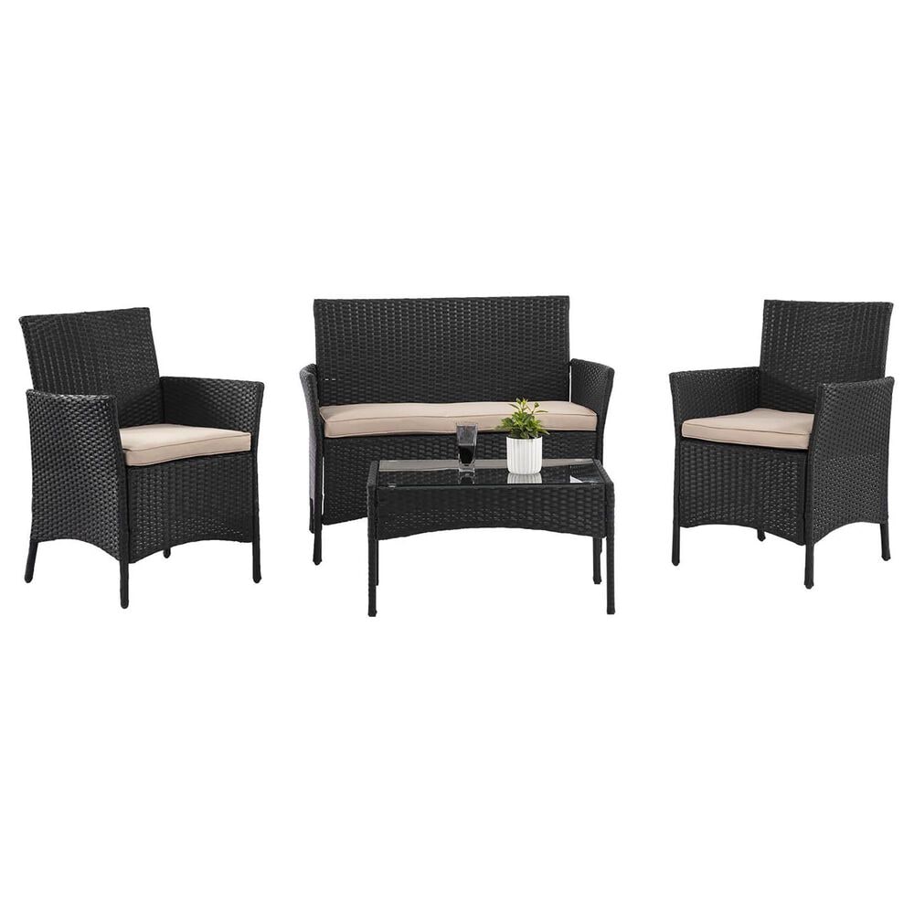 Furniture of America Bianca 4-Piece Patio Conversation Set in Black, , large