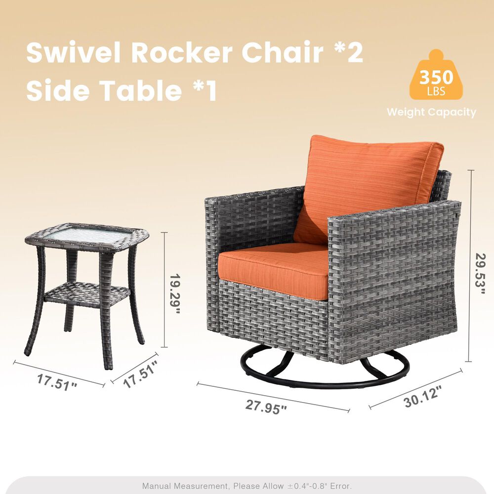 HOMLUX 3-Piece Patio Conversation Set with Square-Arm Swivel Rocking Chairs in Orange, , large