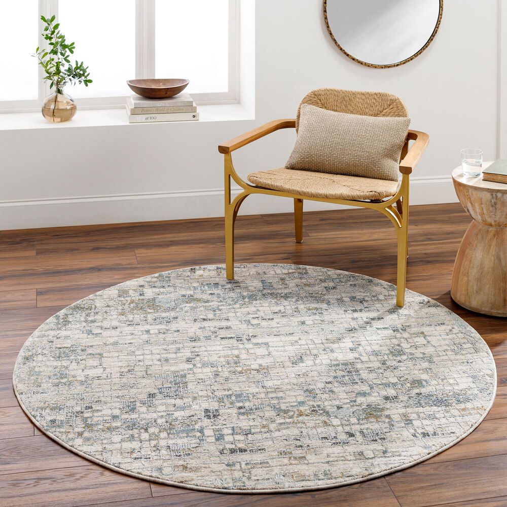 Surya Dresden Taupe, Off-White, Light Gray, Deep Teal, Dusty Sage, Ink Blue and Mustard 5&#39;3&quot; Round Area Rug, , large