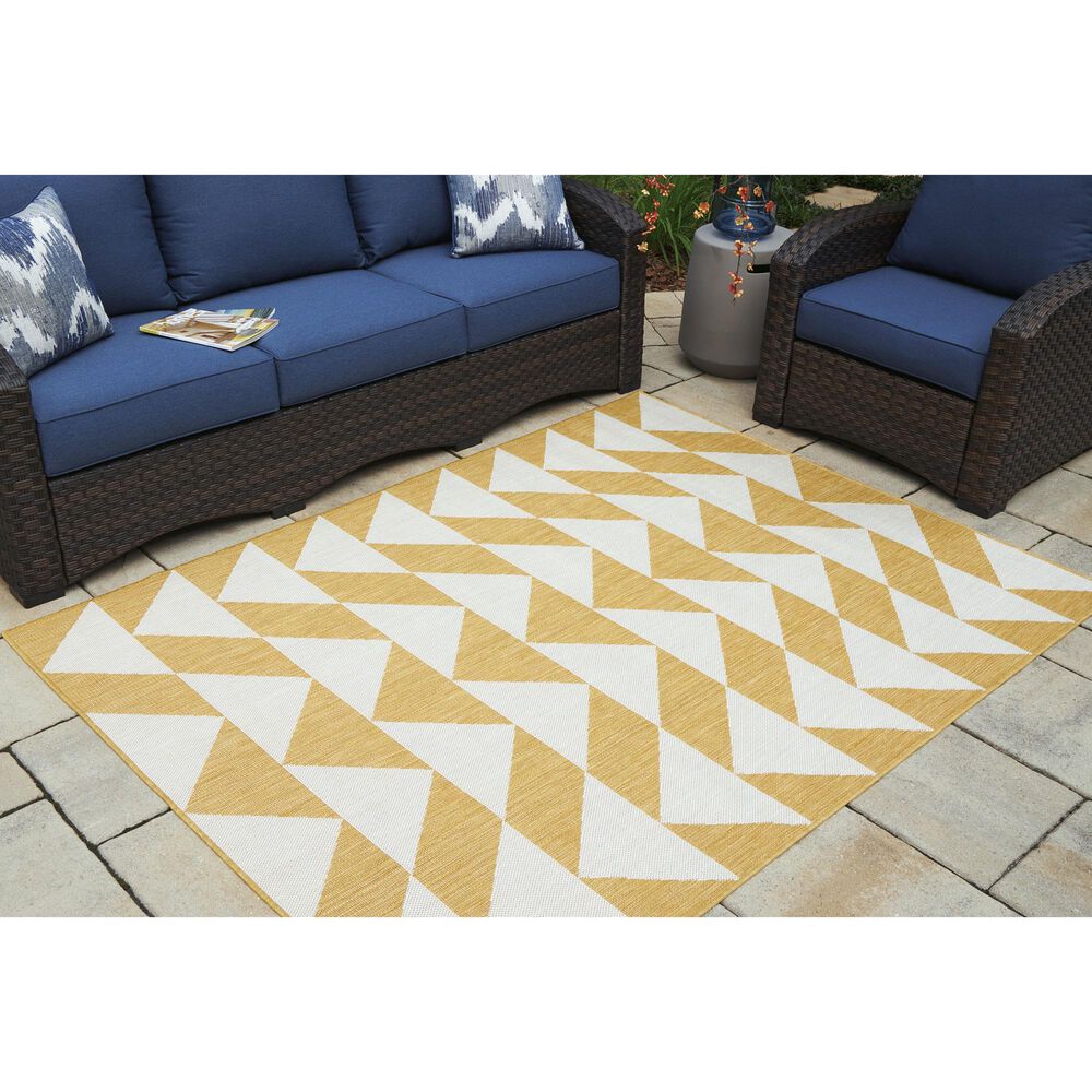 Ashley Thomley Indoor/Outdoor 8&#39; x 10&#39; Ivory and Yellow Area Rug, , large