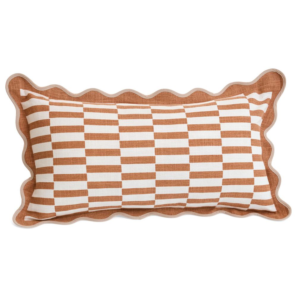12" x 22" Lumbar Throw Pillow with Scallop Edge in Terracotta, , large
