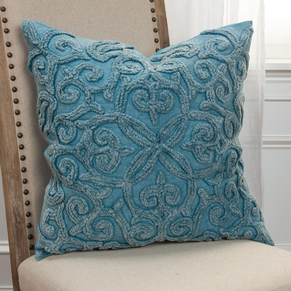 Rizzy Home Solid 20" Down Filled Pillow in Indigo, , large
