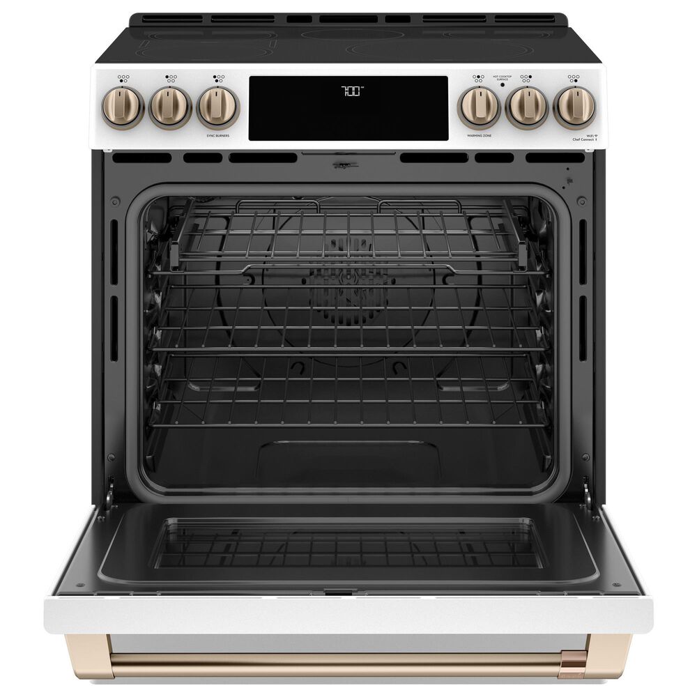 Cafe 4pc Kitchen Package with Refrigerator, Slide in Range, OTR Microwave, and Dishwasher in White, , large