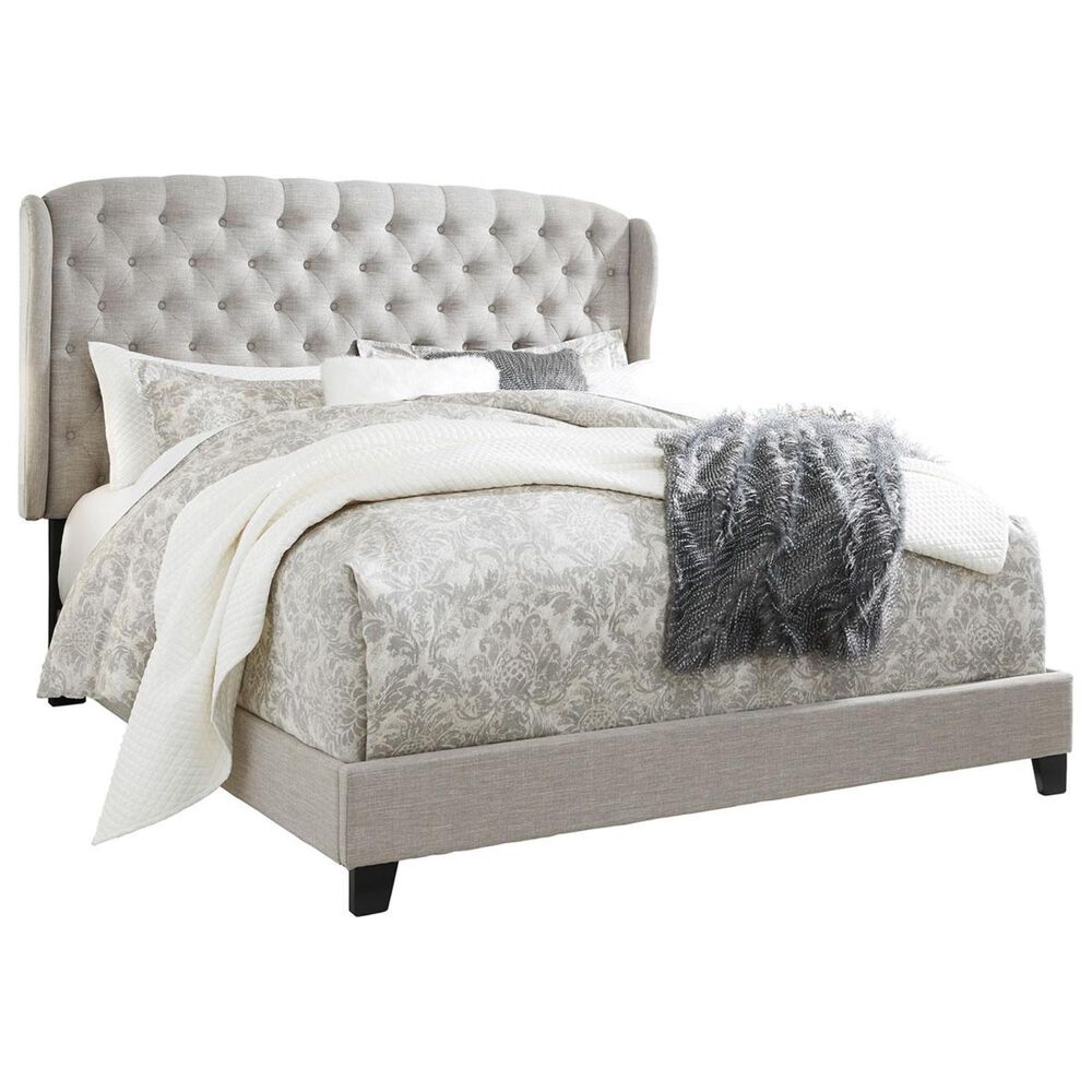 Signature Design by Ashley Jerary Queen Wingback Upholstered Bed in Light Gray, , large