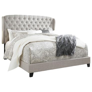Signature Design by Ashley Jerary Queen Wingback Upholstered Bed in Light Gray, , large