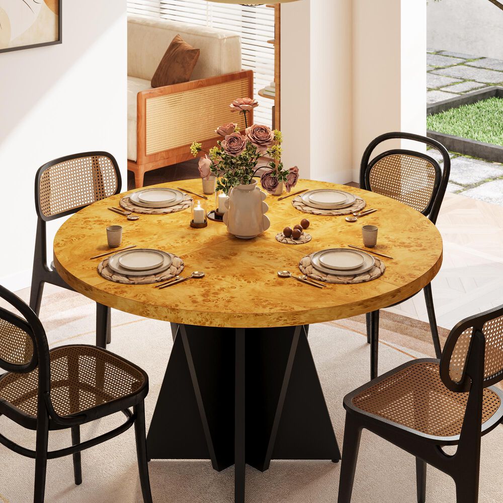 HOMLUX 47.2" Round Dining Table in Yellow - Table Only, , large