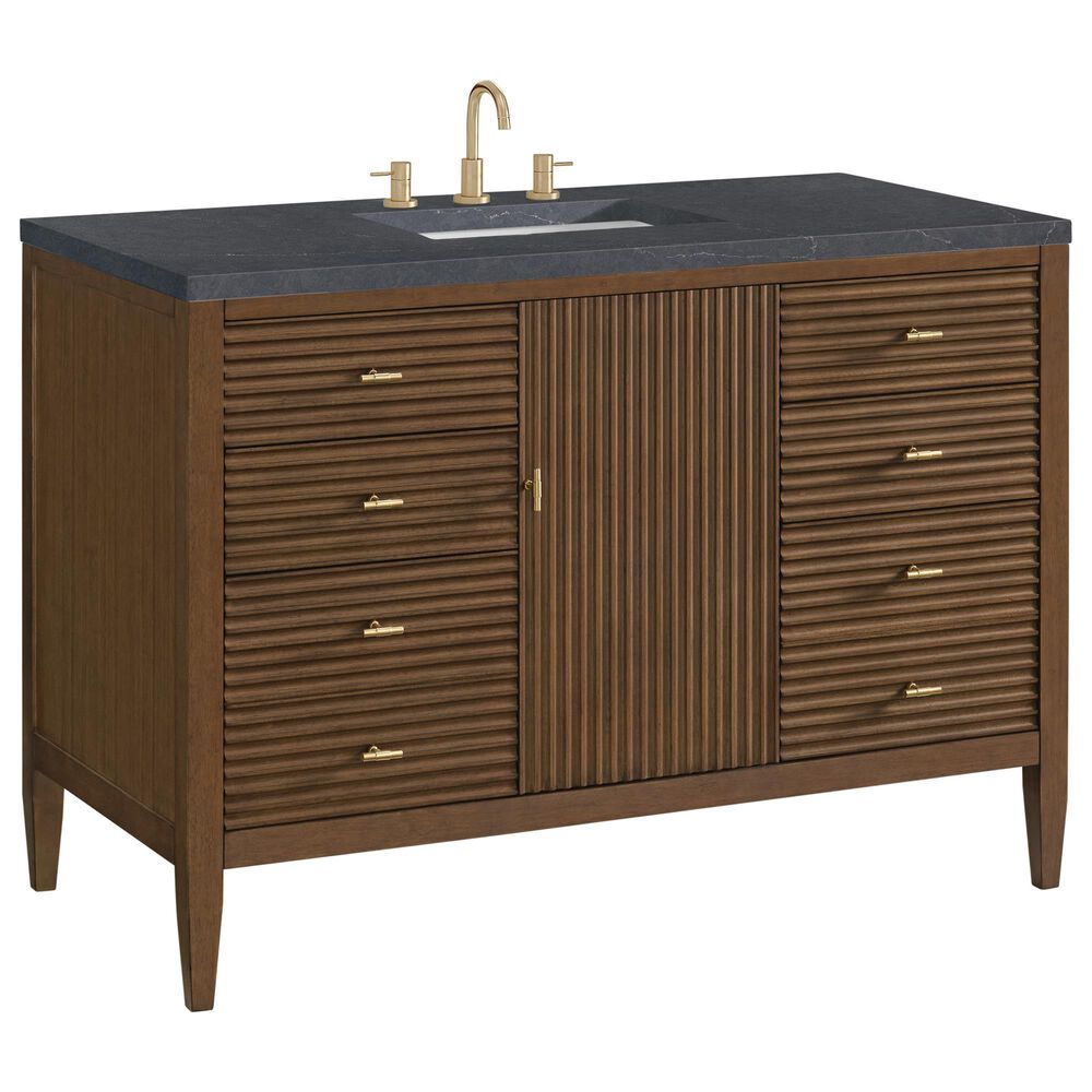 James Martin Vanities Myrrin 48" Vanity in Mid-Century Walnut with 3 cm Charcoal Soapstone Quartz Top, , large