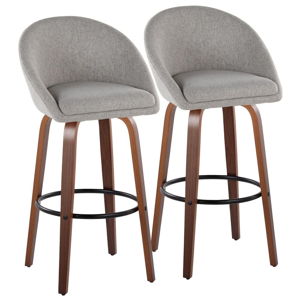 LumiSource Matisse 30" Swivel Barstool with Grey Fabric Upholstery in Walnut and Black (Set of 2), , large