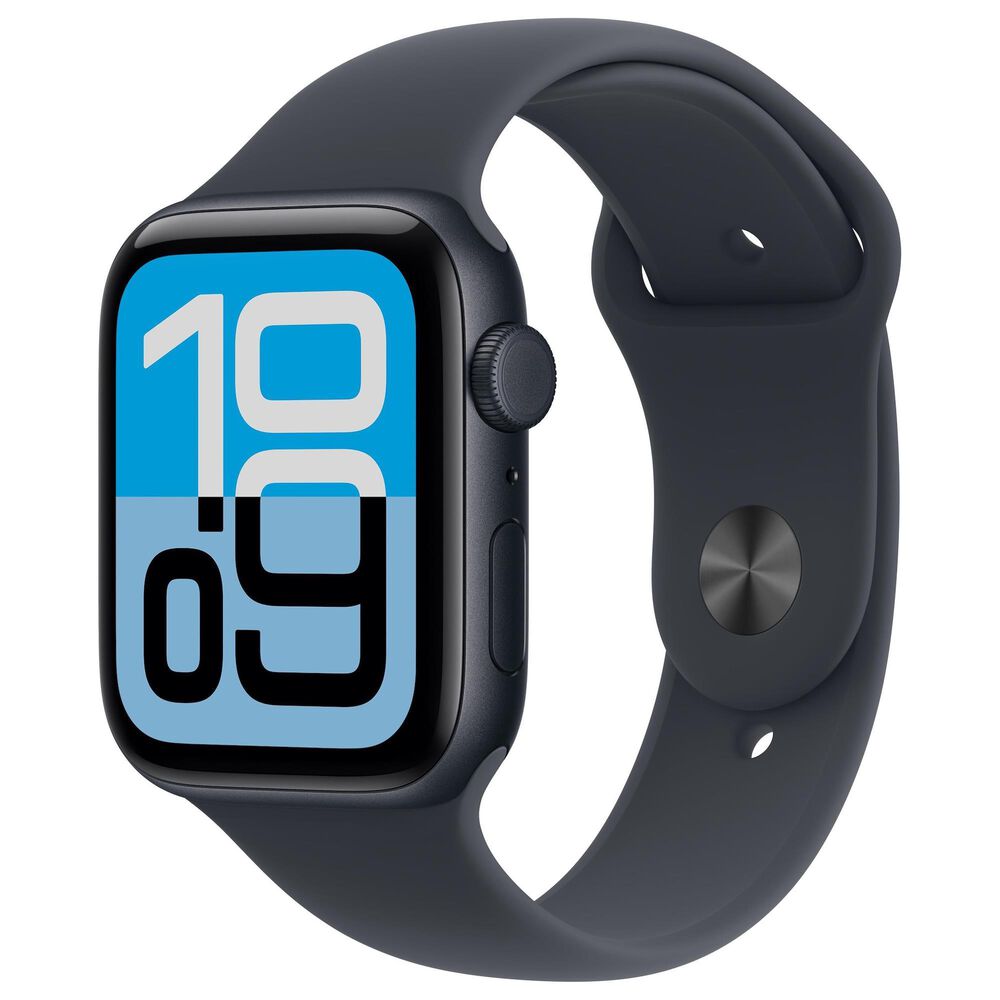Apple Watch SE 3 (GPS+Cellular) 44mm Aluminum Case with Sport Band - M/L in Midnight and 2-Year AppleCare+, , large