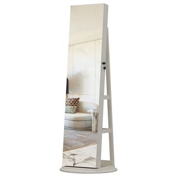 GigaCloud Swivel Jewelry Cabinet with Full Length Mirror and Locking Mechanism in White, , large