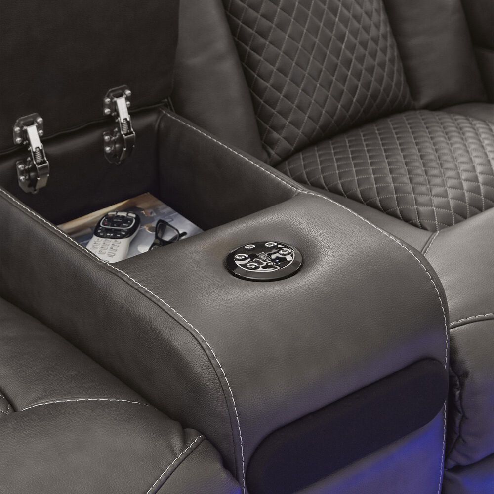 Ashley Fyne-Dyme  Faux Leather Power Reclining Loveseat with Console in Shadow, , large