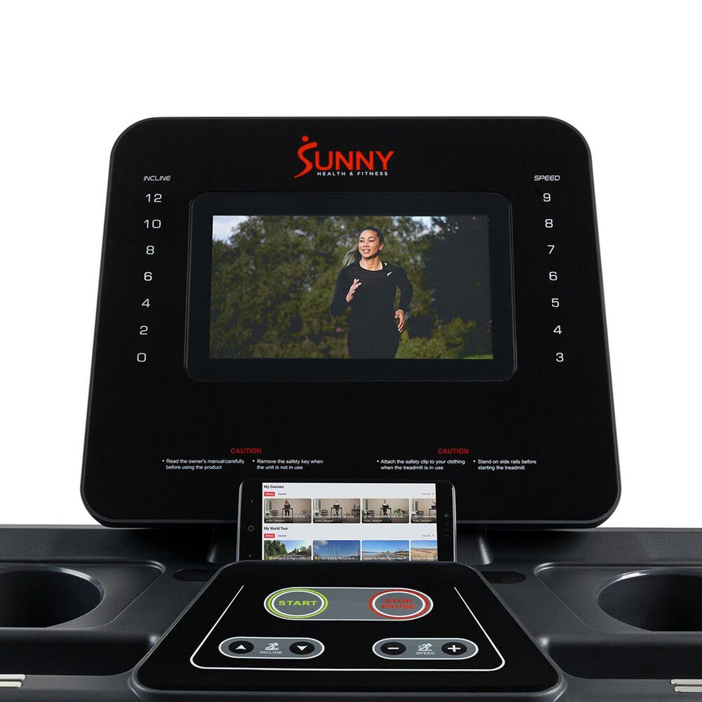 Sunny Health &amp; Fitness Ultra T10 Smart Folding Treadmill in Black and Red, , large