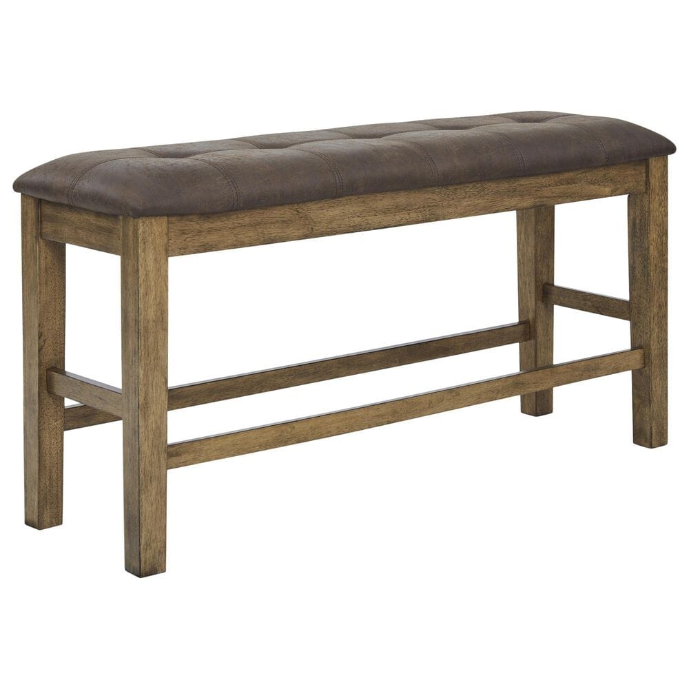 Ashley Urbinforte 25.38 Faux Leather Counter Height Dining Bench in Light Brown, , large