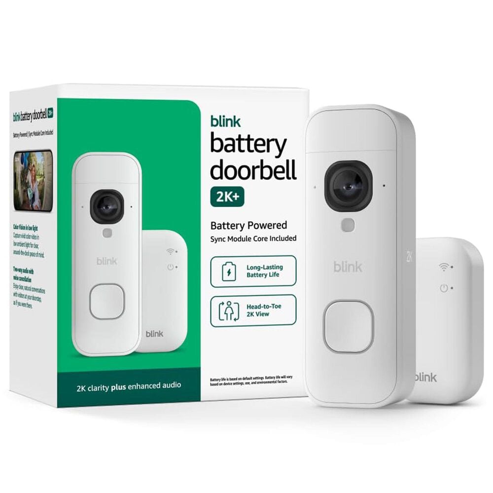 Blink Battery Doorbell 2K+ Wireless with Sync Module Core in White, , large