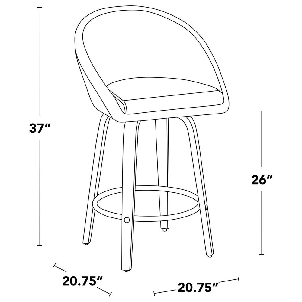 LumiSource Matisse 26" Swivel Counter Stool with Black Faux Leather Upholstery in Walnut and Black (Set of 2), , large