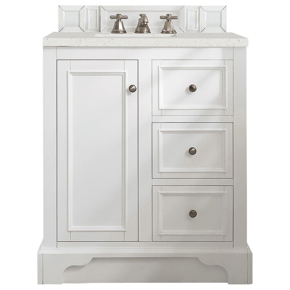 James Martin Vanities De Soto 30" Single Bathroom Vanity in Bright White with 3 cm Lime Delight Quartz Top and Rectangular Sink, , large