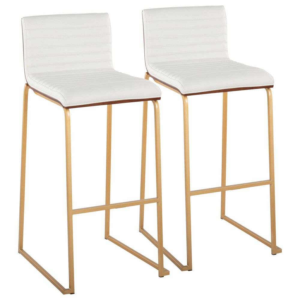 LumiSource Mason Mara Barstool with White Cushion in Gold and Walnut (Set of 2), , large