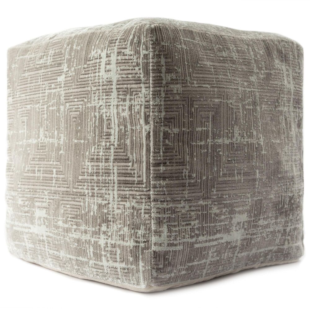 LR Home 18" Square Pouf in Gray and Beige, , large